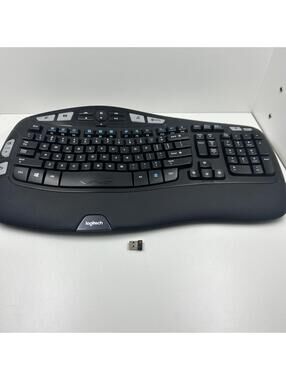 Logitech K350 Black Wave Wireless Keyboard With Dongle Ergonomic - Tested Works